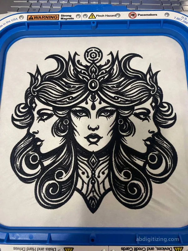 Three magestic girls embroidery design