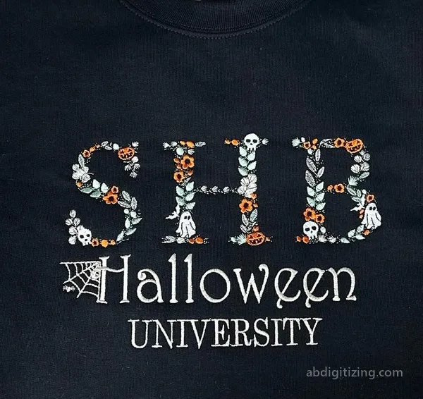 SHB Floral Halloween font Halloween University Embroidery design