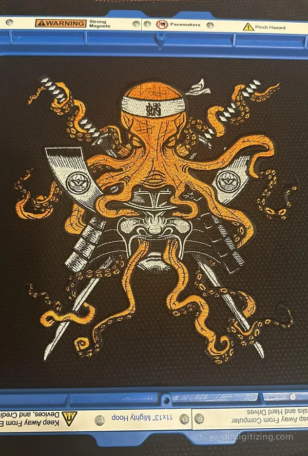 Samurai with octopus machine embroidery design