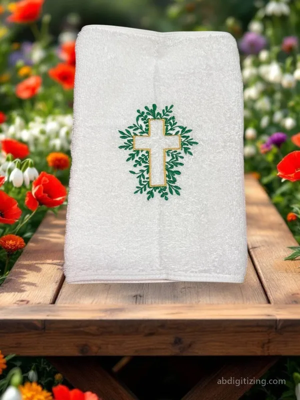 Cross with leaves embroidery design