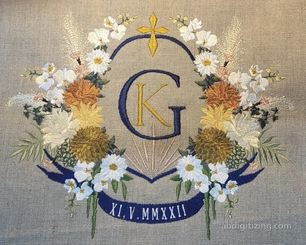 Wedding Floral Monogram Emboridery Design