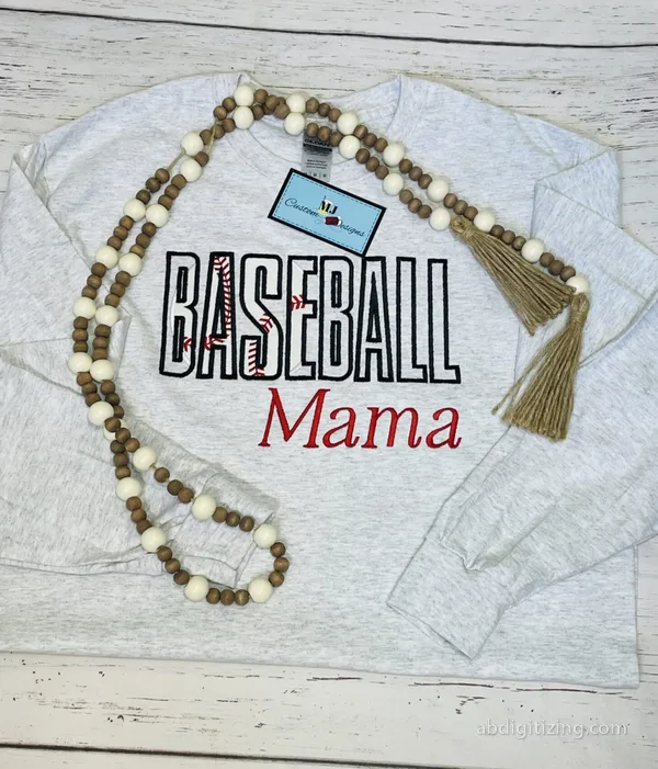 BASEBALL word mad in applique style for a mom that support her son that plays baseball, applique embroidery design