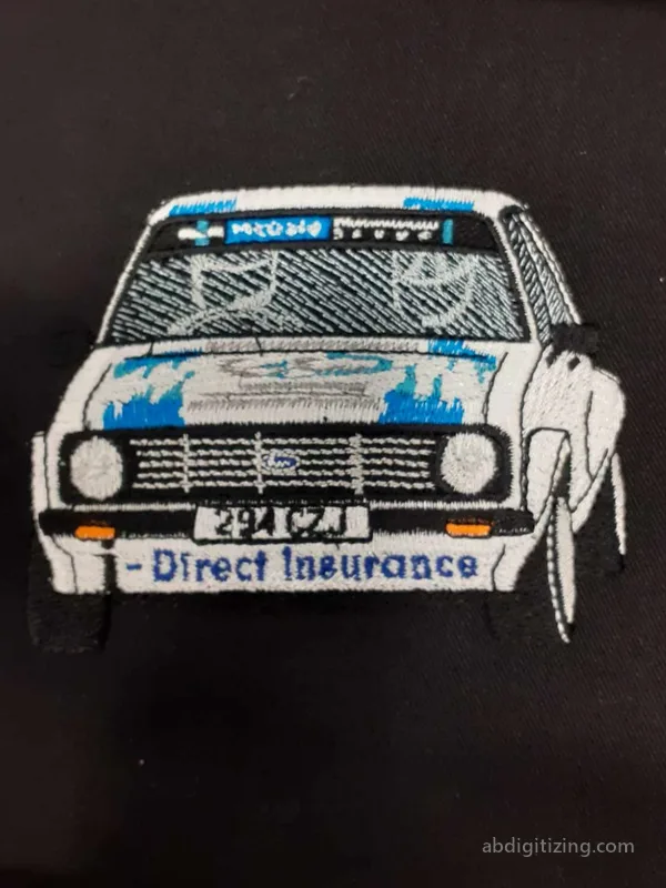white Race car machine embroidery design
