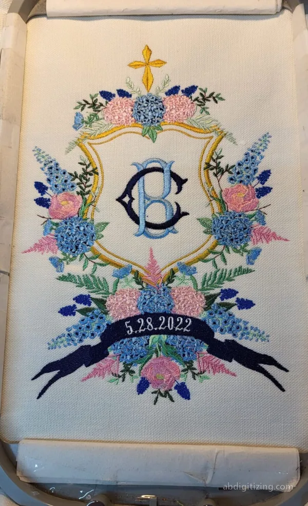 Wedding Floral Monogram Emboridery Design